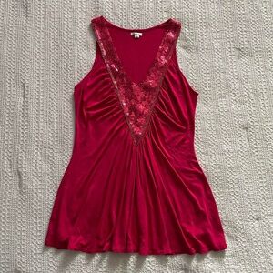 Vintage y2k hot pink flowy micro mini dress with beads and sequins